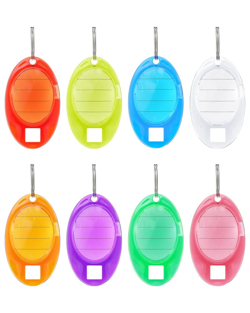 Uniclife 24 Pack Oval Key Tags Colorful Tough Plastic Key Chain Tags with Ruled Paper Labels Clear Windows and Split Rings Sturdy Item Identifiers, 8 Colors - Image 1